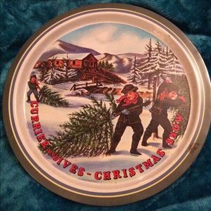 Vintage Christmas Currier and Ives metal tray
